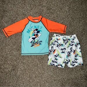 Mickey Mouse Orange, Blue, & White Swimsuit Set Size 3T
